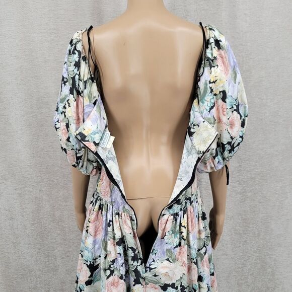 Impromptu 80s Vintage Floral Prom Puff Sleeve Dress Fitted Bodice - Picture 9 of 15